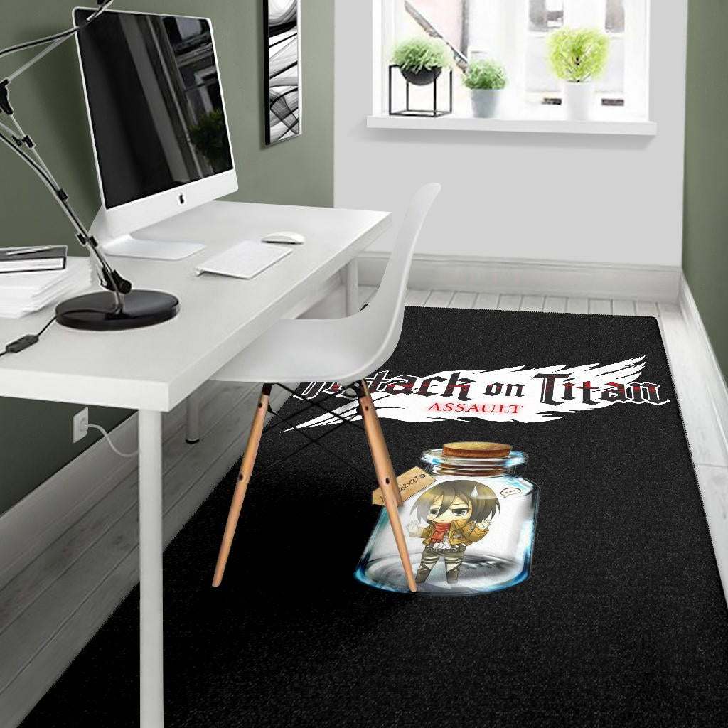 Attack On Titan Anime Area Rug - Mikasa Ackerman In Jar Bottle Trap Rugs Home Decor