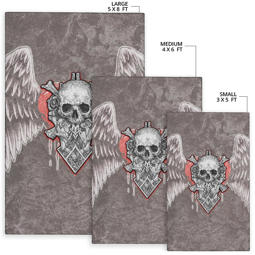 Valentine Area Rug Strange Skull With Angel Wings Red Heart Rugs Home Decor NT121102