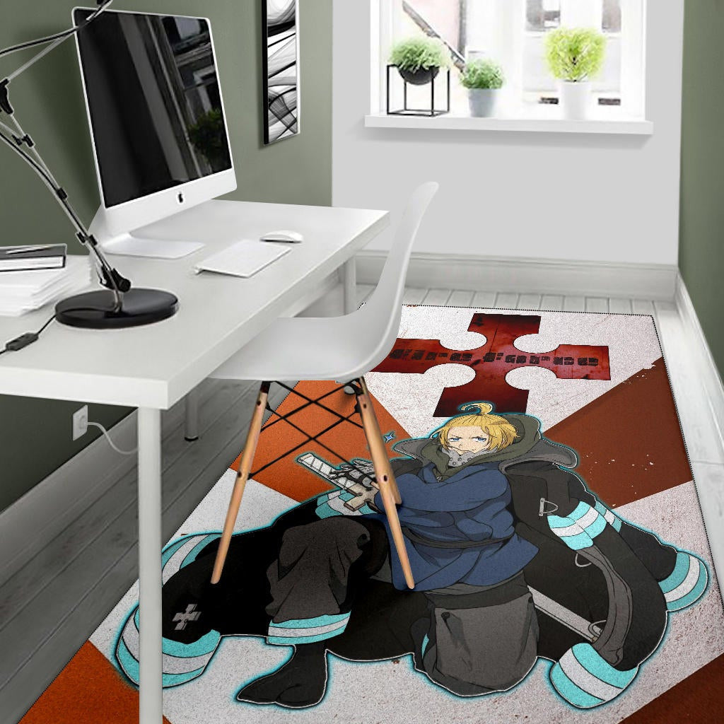 Fire Force Anime Area Rug Arthur Boyle Shining Blue Coat With Wood Sword Rugs Home Decor