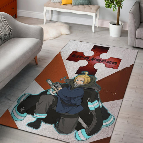 Fire Force Anime Area Rug Arthur Boyle Shining Blue Coat With Wood Sword Rugs Home Decor