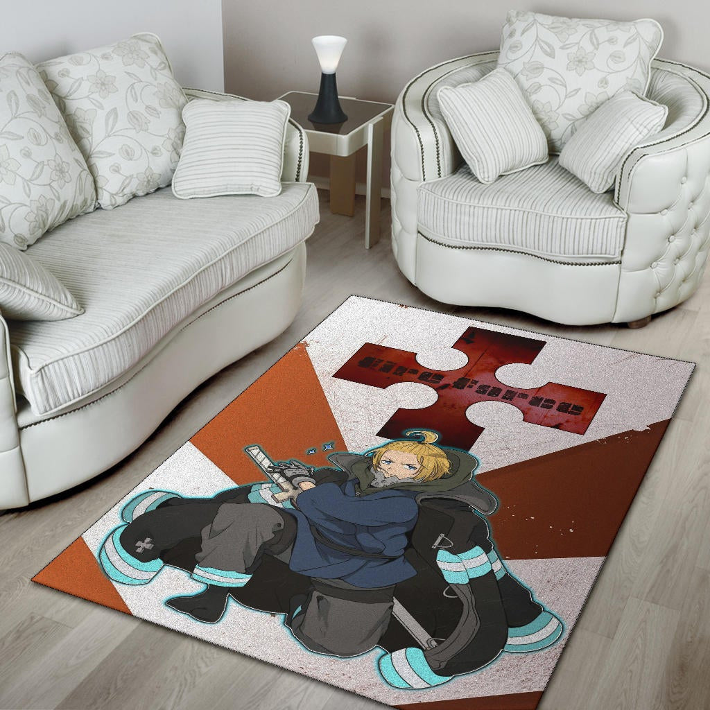 Fire Force Anime Area Rug Arthur Boyle Shining Blue Coat With Wood Sword Rugs Home Decor