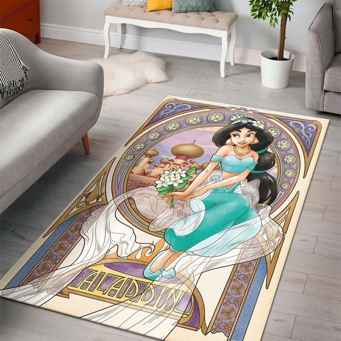 Disney Movies Rectangle Rug | Jasmine Aladdin Disney Movies Living Room Cartoon Floor Carpet