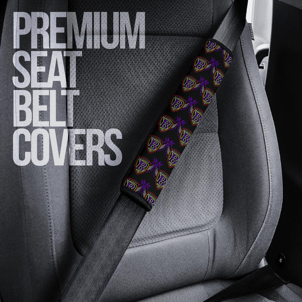 Baltimore Ravens American Football Team Seat Belt Covers Raven Head In Black Fire B Wings Patterns Belt Covers