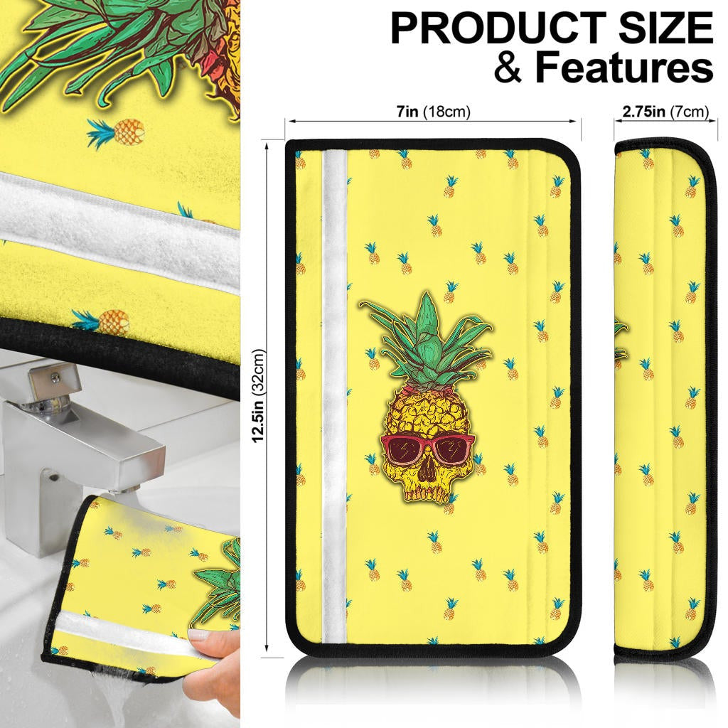 Valentine Seat Belt Covers Pineapple Skull Wearing Glasses Valentine Chilling Yellow Patterns Belt Covers