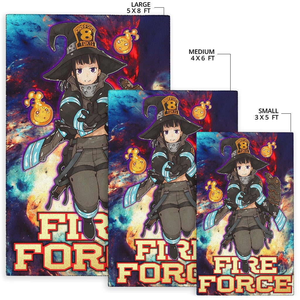 Fire Force Anime Area Rug Witch Maki Oze With Cute Baby Fire Artwork Galaxy Rugs Home Decor
