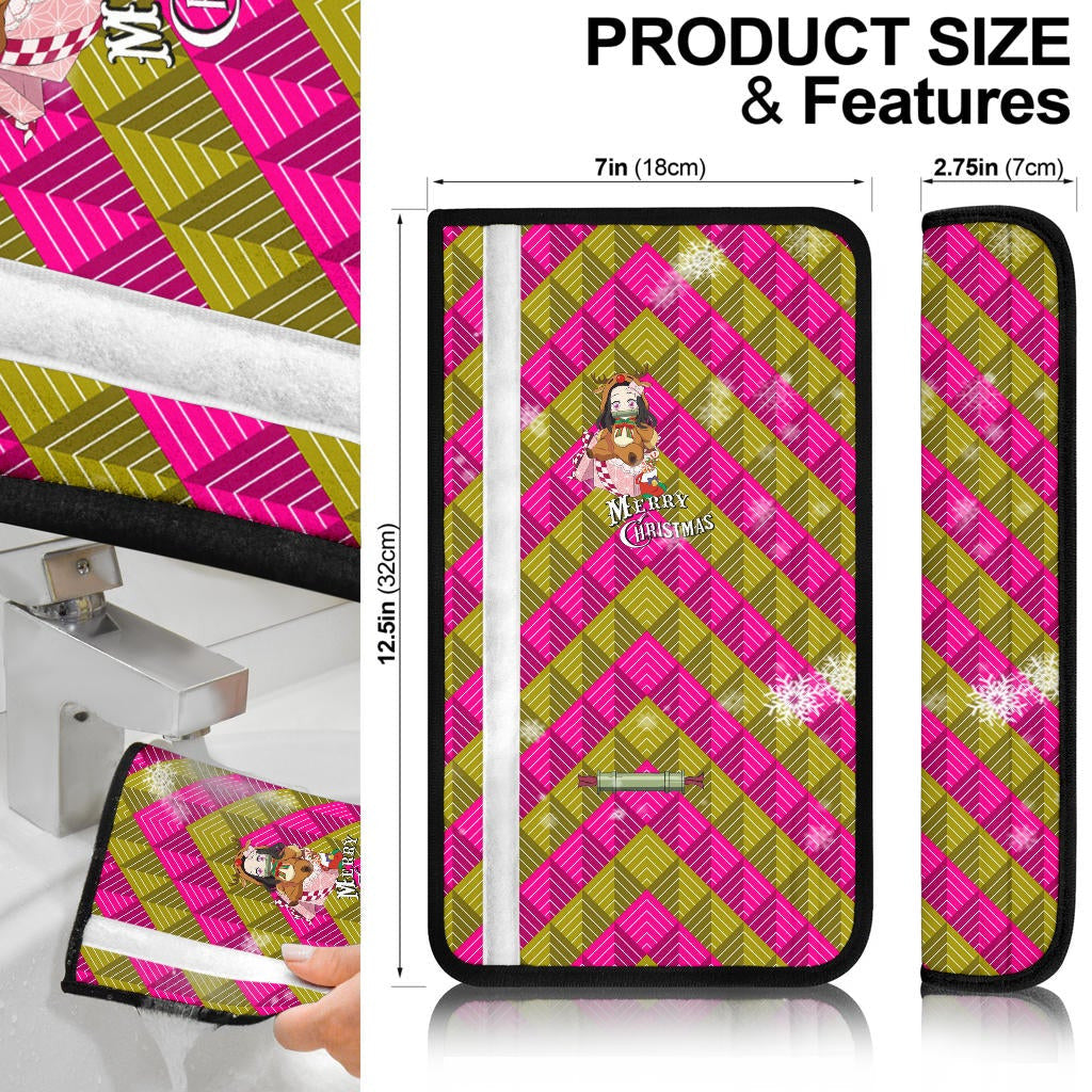 Demon Slayer Anime Seat Belt Covers - Merry Christmas Chibi Nezuko Cosplay Reindeer Xmas Gifts Belt Covers