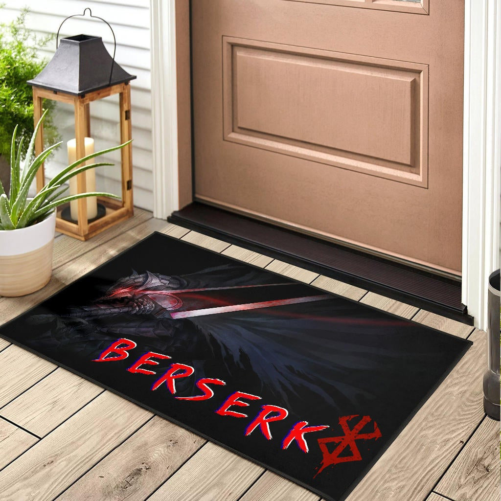 Berserk Anime Door Mat - Guts Armor Armadura With Sword Artwork Red Highlight Door Mat Home Decor