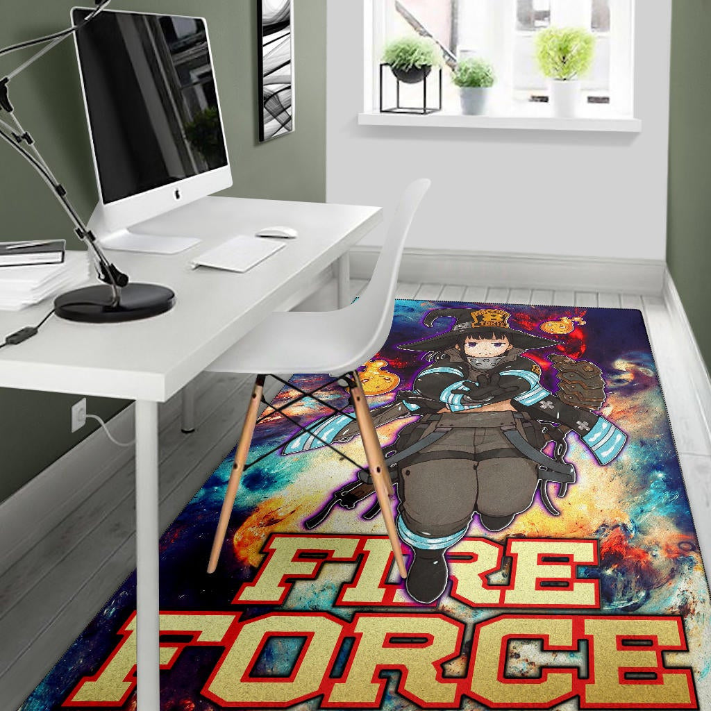Fire Force Anime Area Rug Witch Maki Oze With Cute Baby Fire Artwork Galaxy Rugs Home Decor