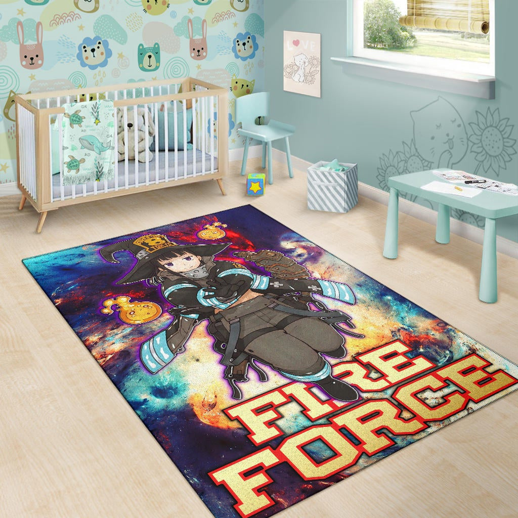 Fire Force Anime Area Rug Witch Maki Oze With Cute Baby Fire Artwork Galaxy Rugs Home Decor