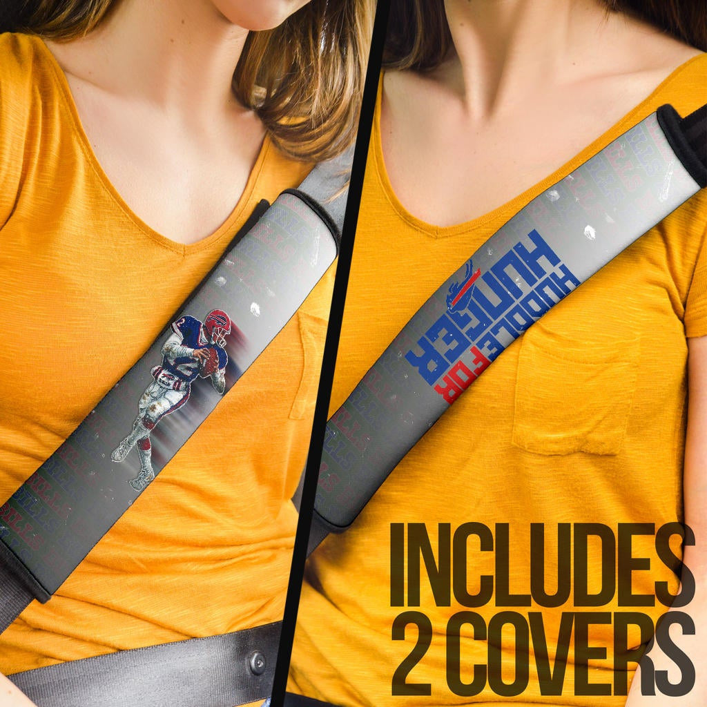 Buffalo Bills American Football Team Seat Belt Covers Jim Kelly Catching Ball And Running Huddle For Hunger Belt Covers