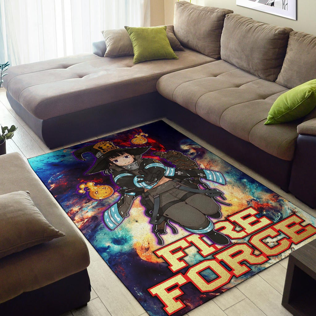 Fire Force Anime Area Rug Witch Maki Oze With Cute Baby Fire Artwork Galaxy Rugs Home Decor