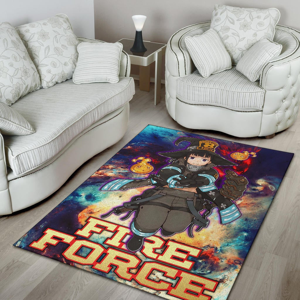 Fire Force Anime Area Rug Witch Maki Oze With Cute Baby Fire Artwork Galaxy Rugs Home Decor