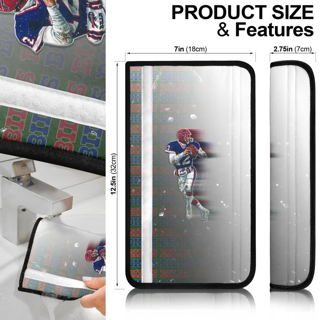 Buffalo Bills American Football Team Seat Belt Covers Jim Kelly Catching Ball And Running Huddle For Hunger Belt Covers
