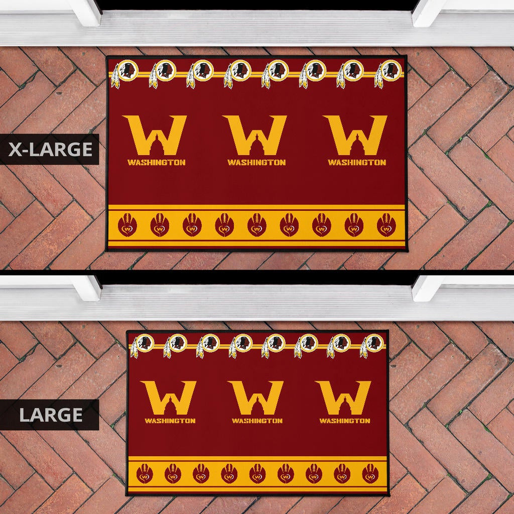 American Football Team Door Mat - Washington W And Rugby Ball Patterns Door Mat Home Decor