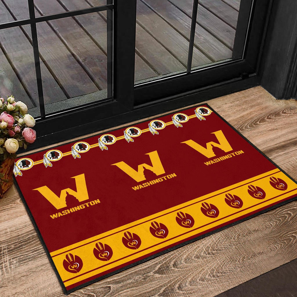 American Football Team Door Mat - Washington W And Rugby Ball Patterns Door Mat Home Decor