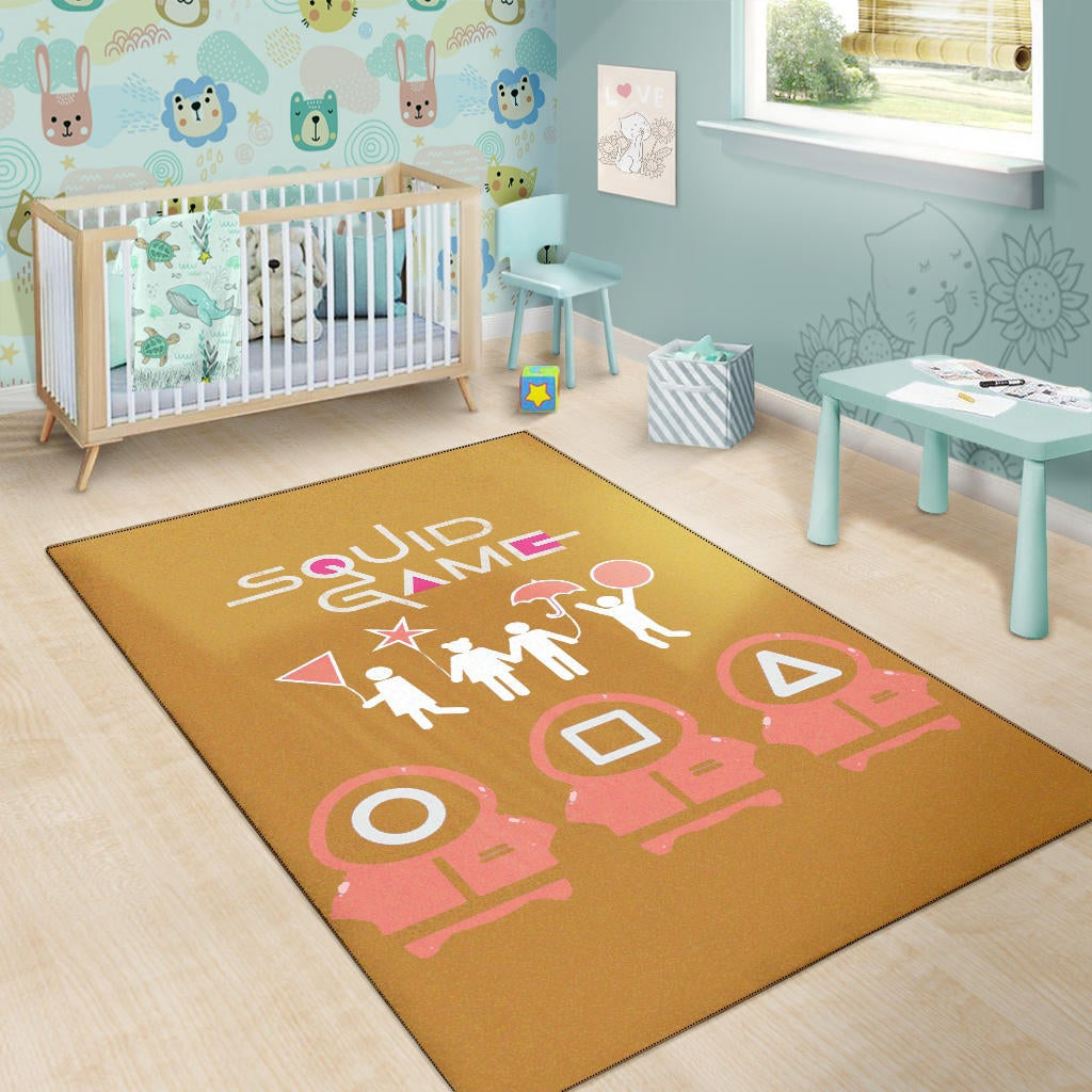 Squid Game Movie Area Rug Dalgona Challenge Round Square Triangle Umbrella Fat Squid Worker Rugs Home Decor