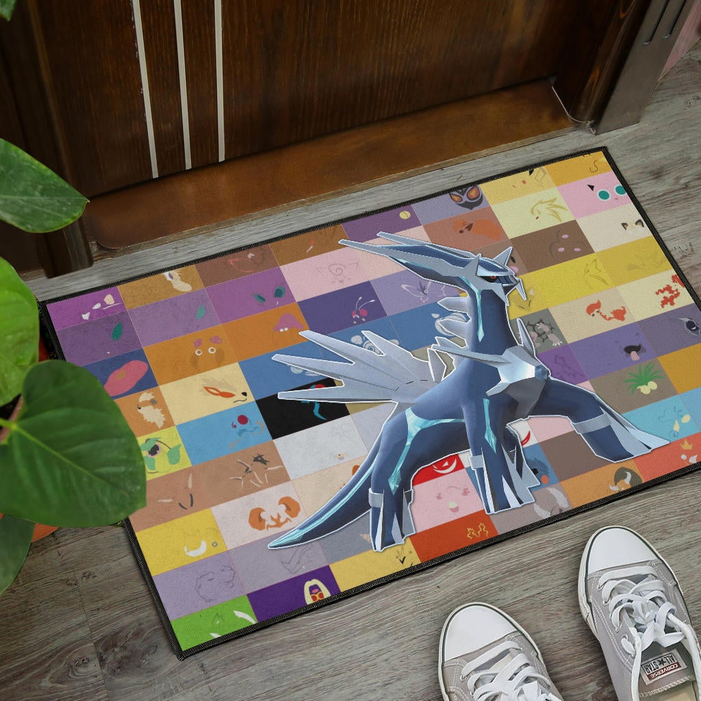 Pokemon Anime Door Mat - Legendary Mega Dialga Cute Minimalist Pokemon Face Door Mat Home Decor