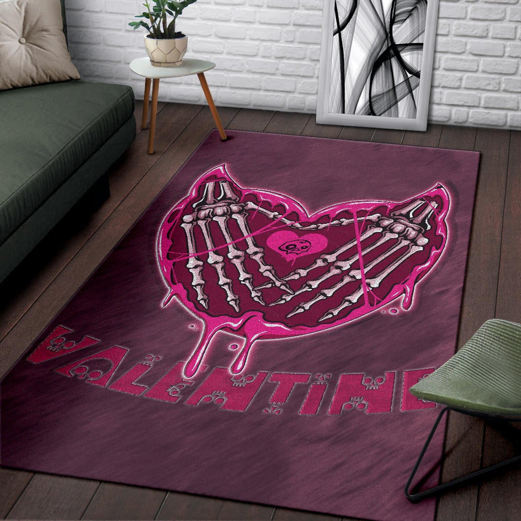 Valentine Area Rug Skeleton Hands In Melting Heart Valentine Pink Text Rugs Home Decor NT121104