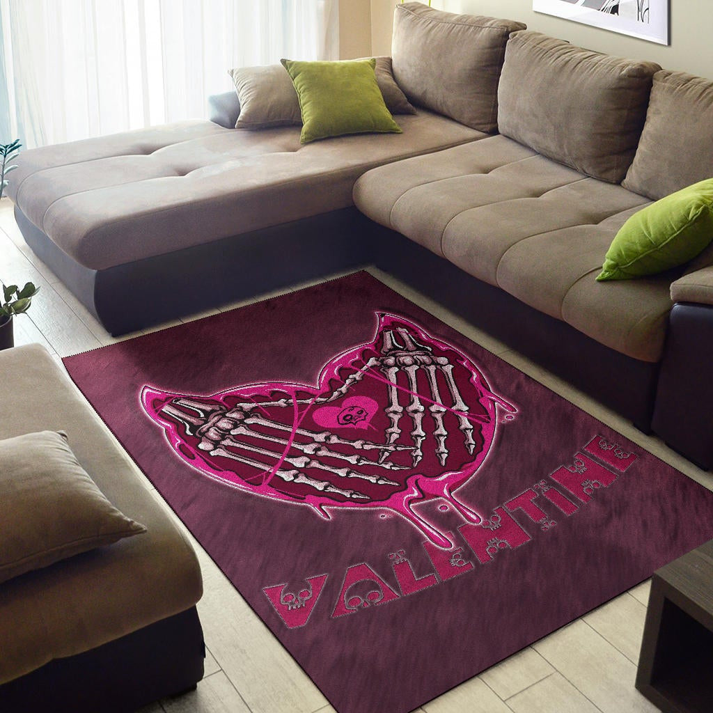 Valentine Area Rug Skeleton Hands In Melting Heart Valentine Pink Text Rugs Home Decor NT121104