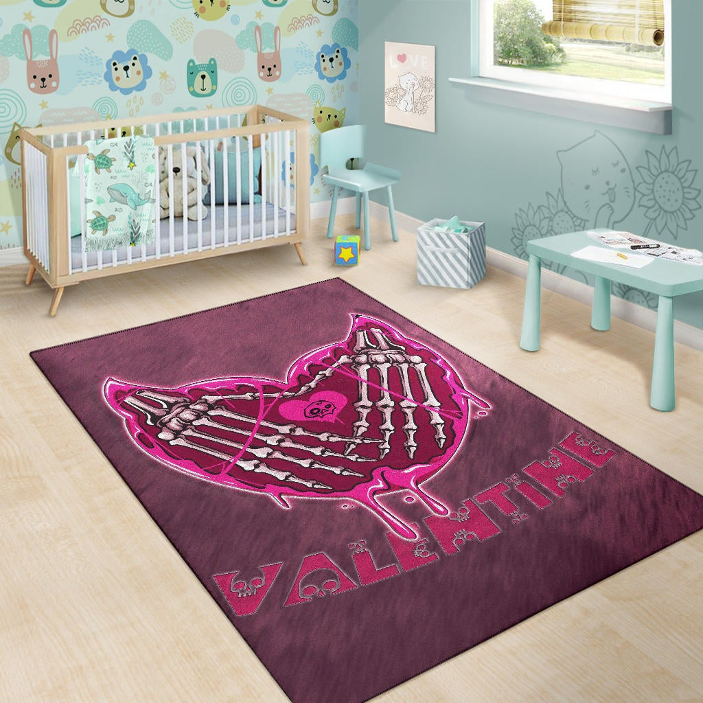 Valentine Area Rug Skeleton Hands In Melting Heart Valentine Pink Text Rugs Home Decor NT121104