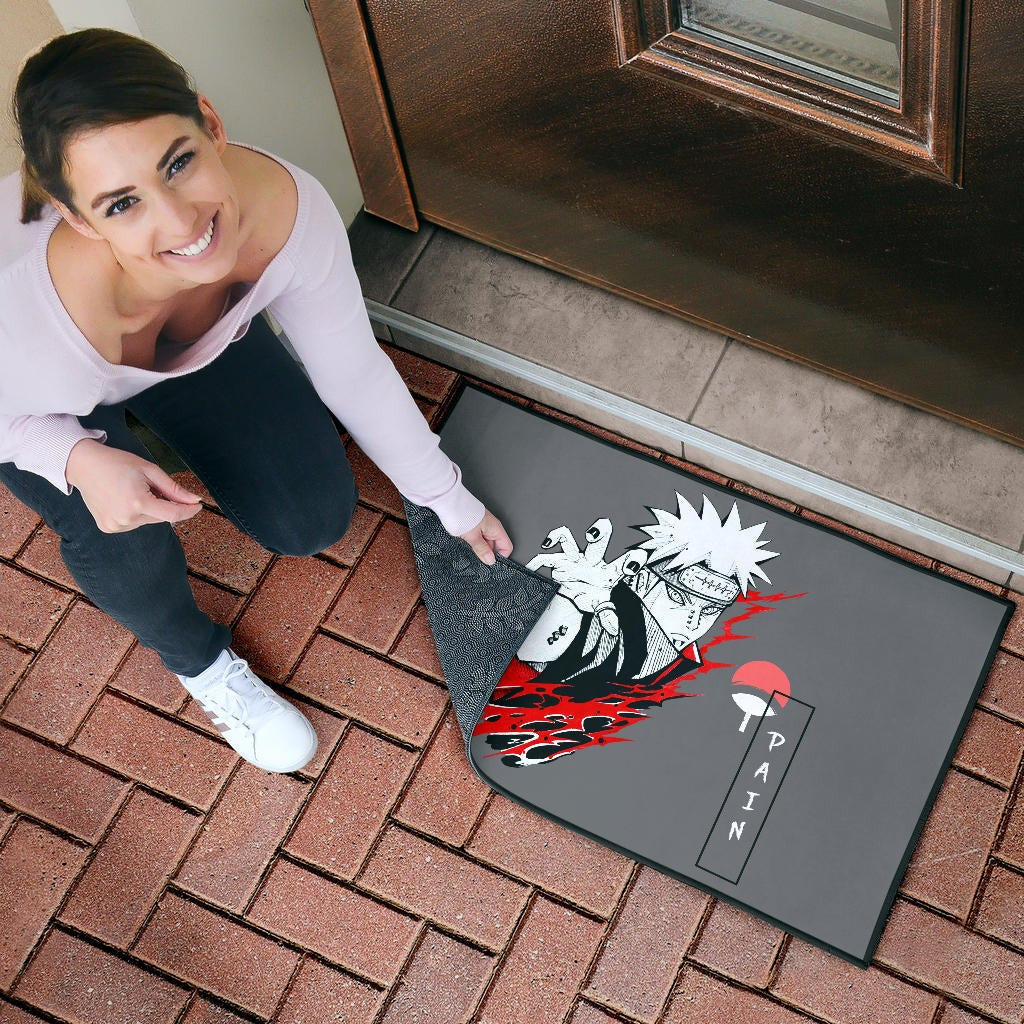 Naruto Anime Door Mat - Pain Nagato Red Black White Artwork Door Mat Home Decor