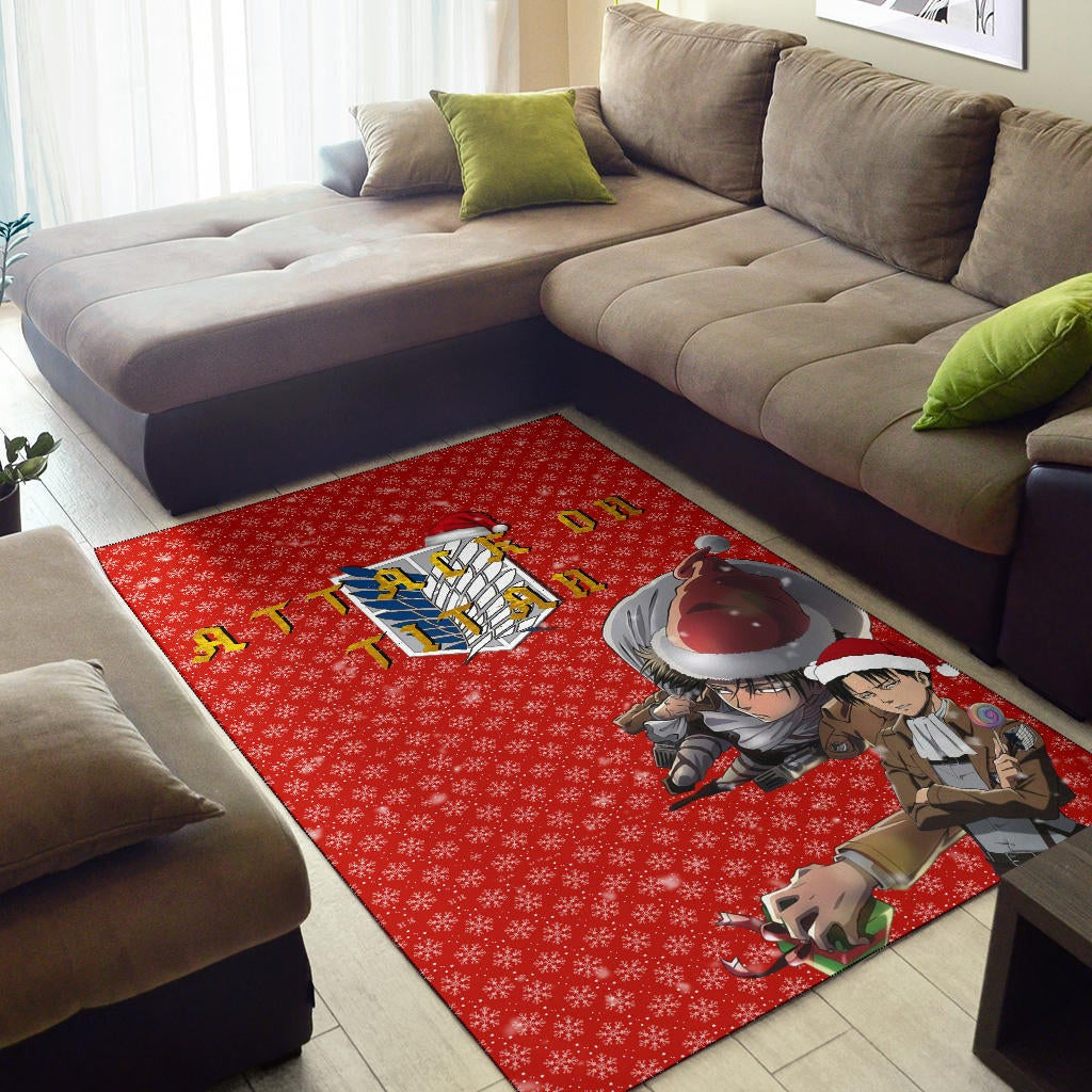 Attack On Titan Anime Area Rug - Merry Christmas Levi Ackerman Steal Gifts Rugs Home Decor