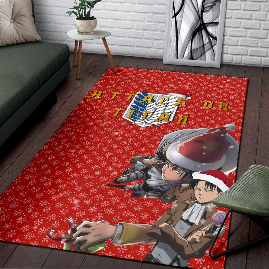 Attack On Titan Anime Area Rug - Merry Christmas Levi Ackerman Steal Gifts Rugs Home Decor