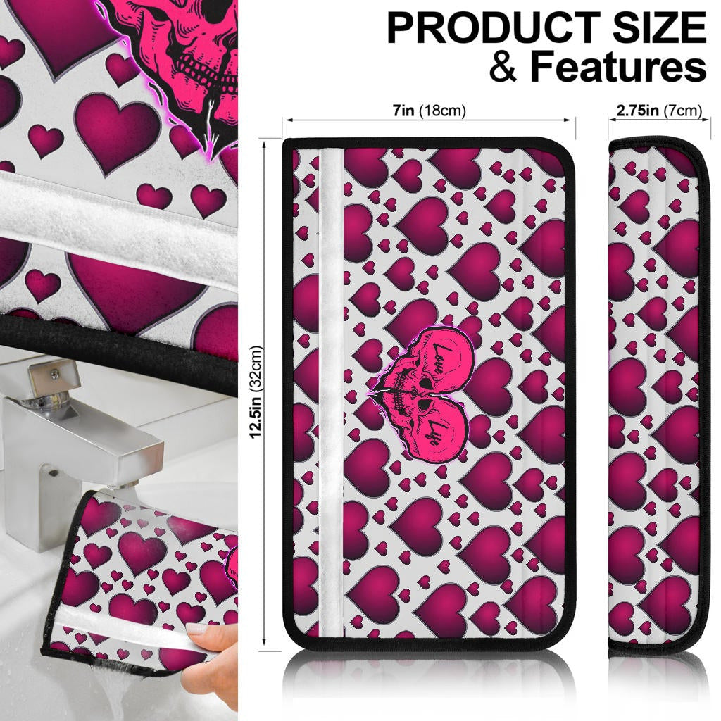 Valentine Seat Belt Covers Couple Skull Love Life Happy Valentine Day Pink Heart Patterns Belt Covers
