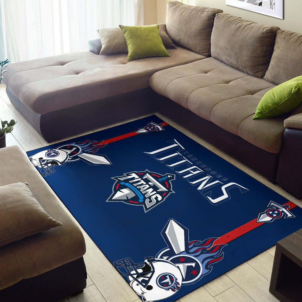 Tennessee Titans American Football Team Area Rug Titans Symbol Helmets With Flaming Ball Shield And Sword Rugs Home Decor