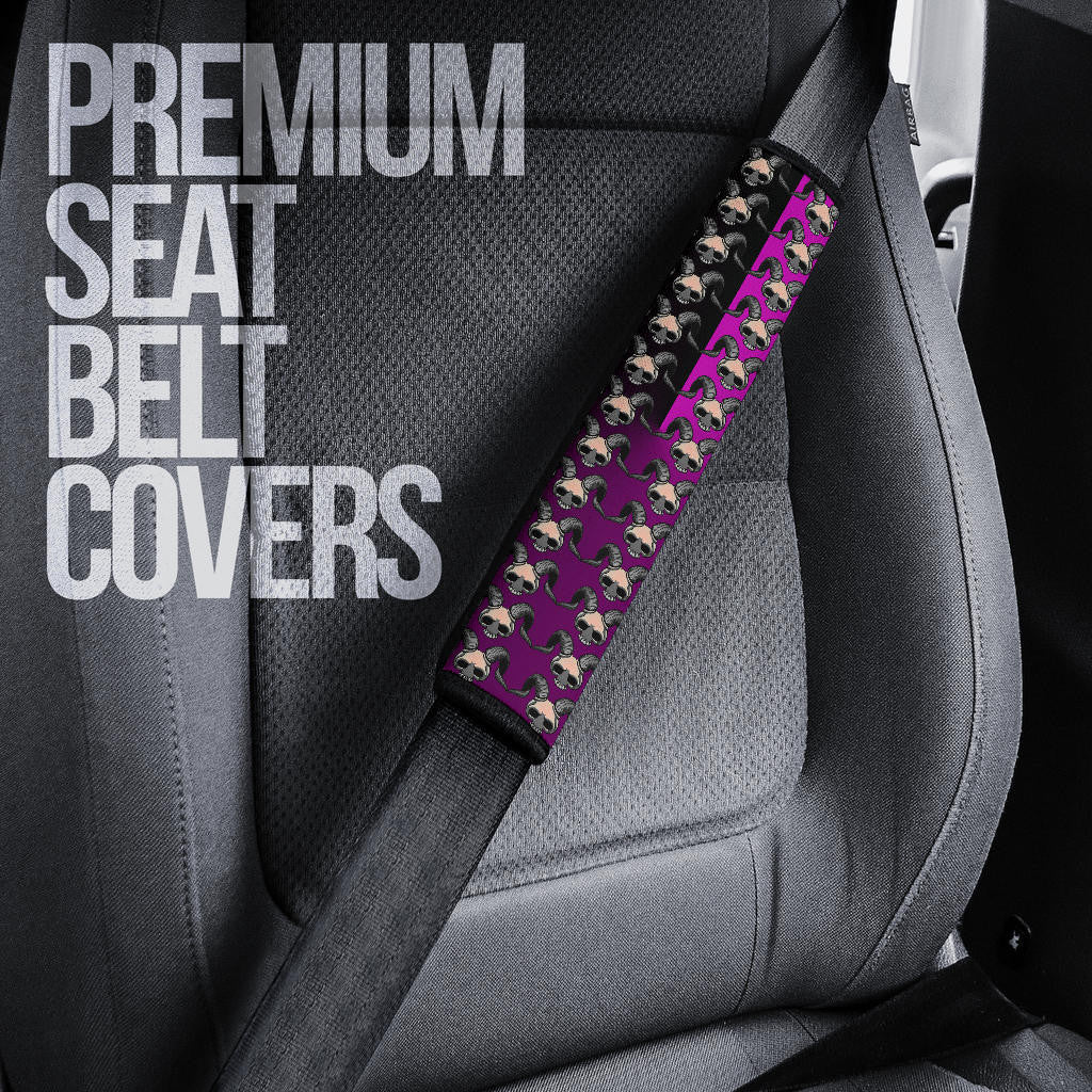 Valentine Seat Belt Covers - Chibi Skull Evil Horn Monster Patterns Purple And Black Belt Covers
