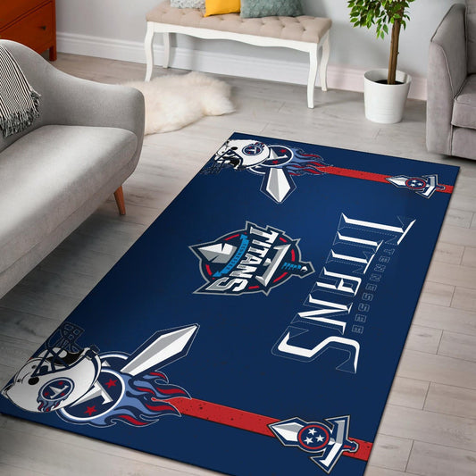 Tennessee Titans American Football Team Area Rug Titans Symbol Helmets With Flaming Ball Shield And Sword Rugs Home Decor