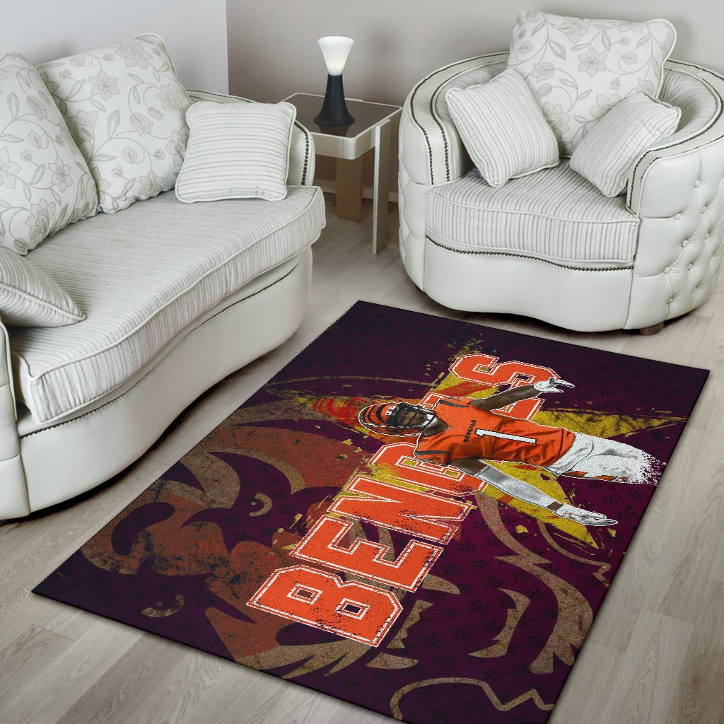 Cincinnati Bengals American Football Team Area Rug Ja'Marr Chase Yellow Star Grrr Bengal Rugs Home Decor