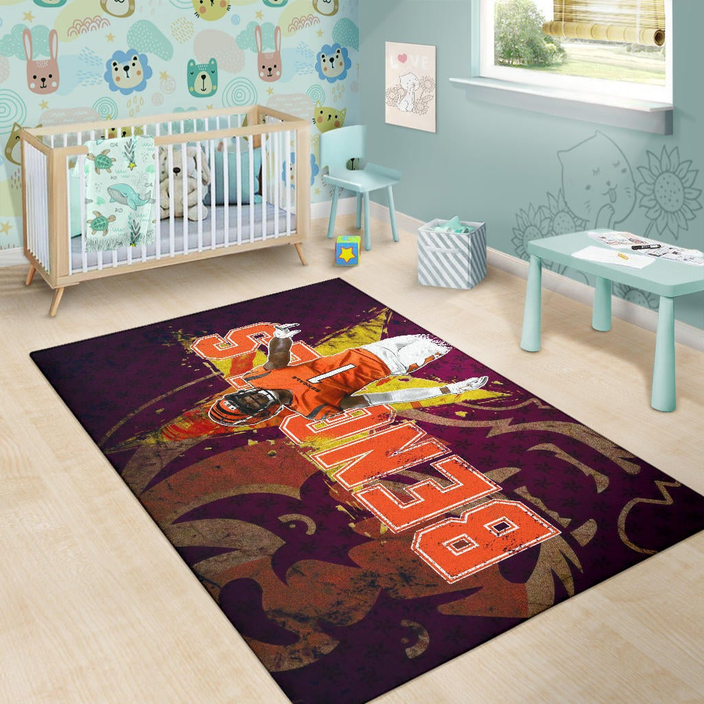 Cincinnati Bengals American Football Team Area Rug Ja'Marr Chase Yellow Star Grrr Bengal Rugs Home Decor