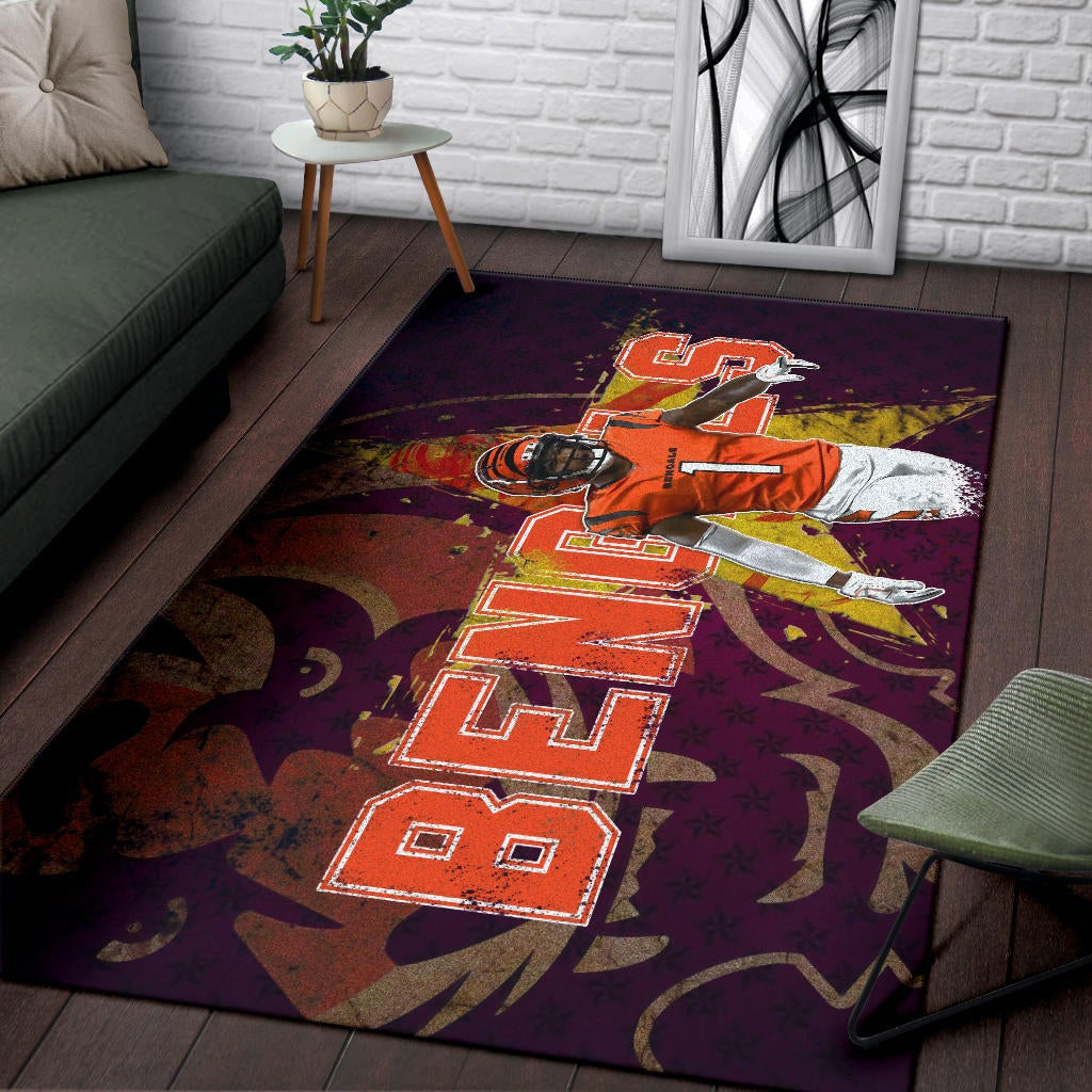 Cincinnati Bengals American Football Team Area Rug Ja'Marr Chase Yellow Star Grrr Bengal Rugs Home Decor