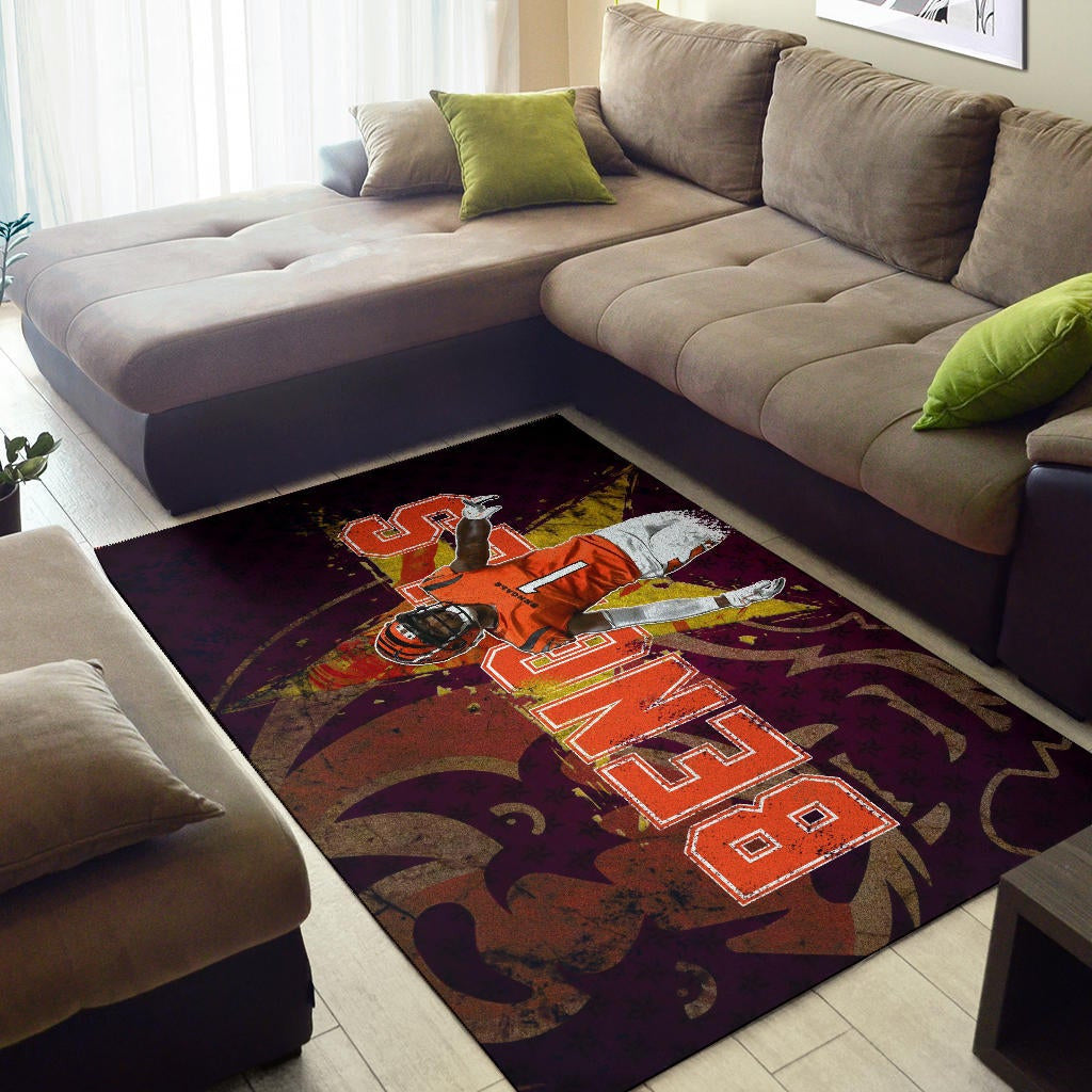 Cincinnati Bengals American Football Team Area Rug Ja'Marr Chase Yellow Star Grrr Bengal Rugs Home Decor