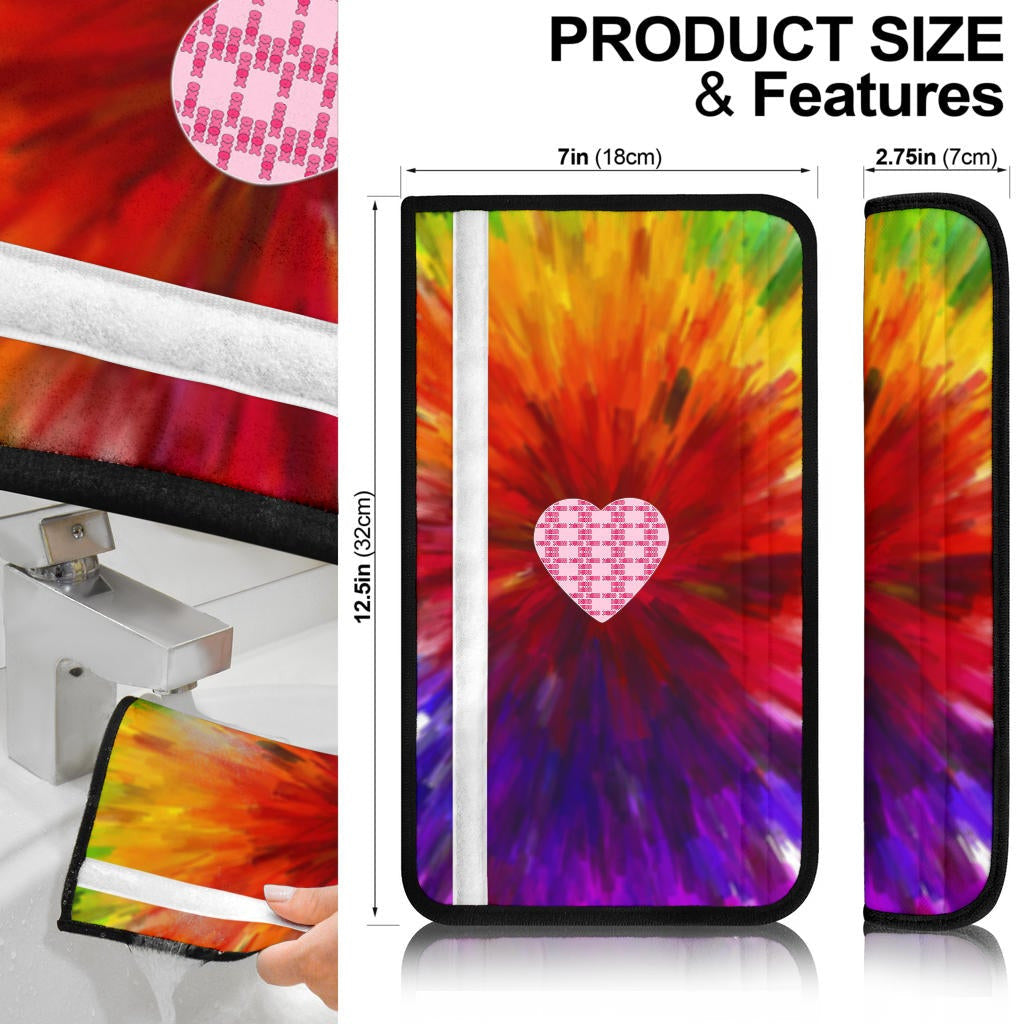 Valentine Seat Belt Covers Heart Wings Filled With XOXO Rainbow Background Belt Covers