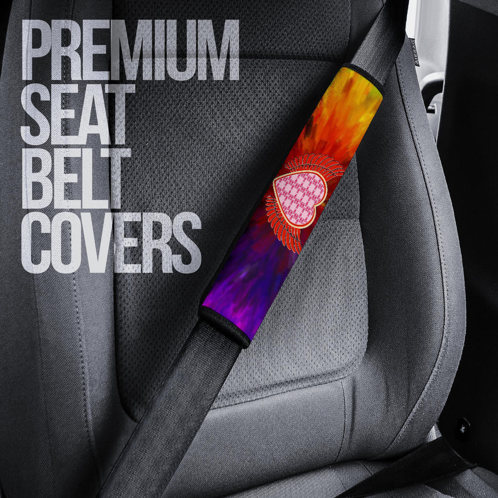 Valentine Seat Belt Covers Heart Wings Filled With XOXO Rainbow Background Belt Covers