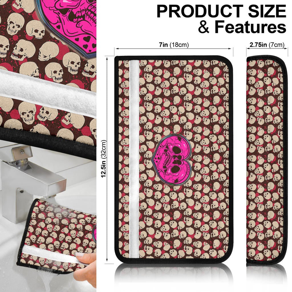 Skull Seat Belt Covers - Romantic Couple Skull Love Pink Heart Patterns Belt Covers NT112409