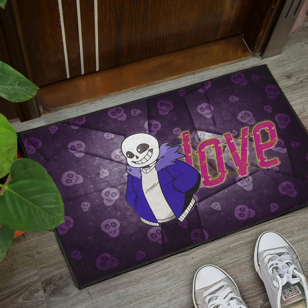 Skull Door Mat - Love Sans Wearing Blue Winter Clothes Skull Patterns Door Mat Home Decor