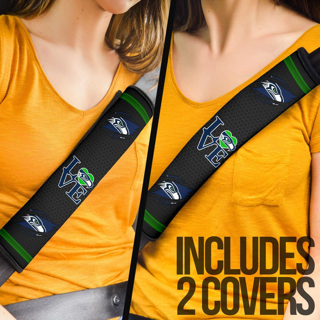 American Football Team Seat Belt Covers - Seattle Seahawks Head Under Claw Love Belt Covers