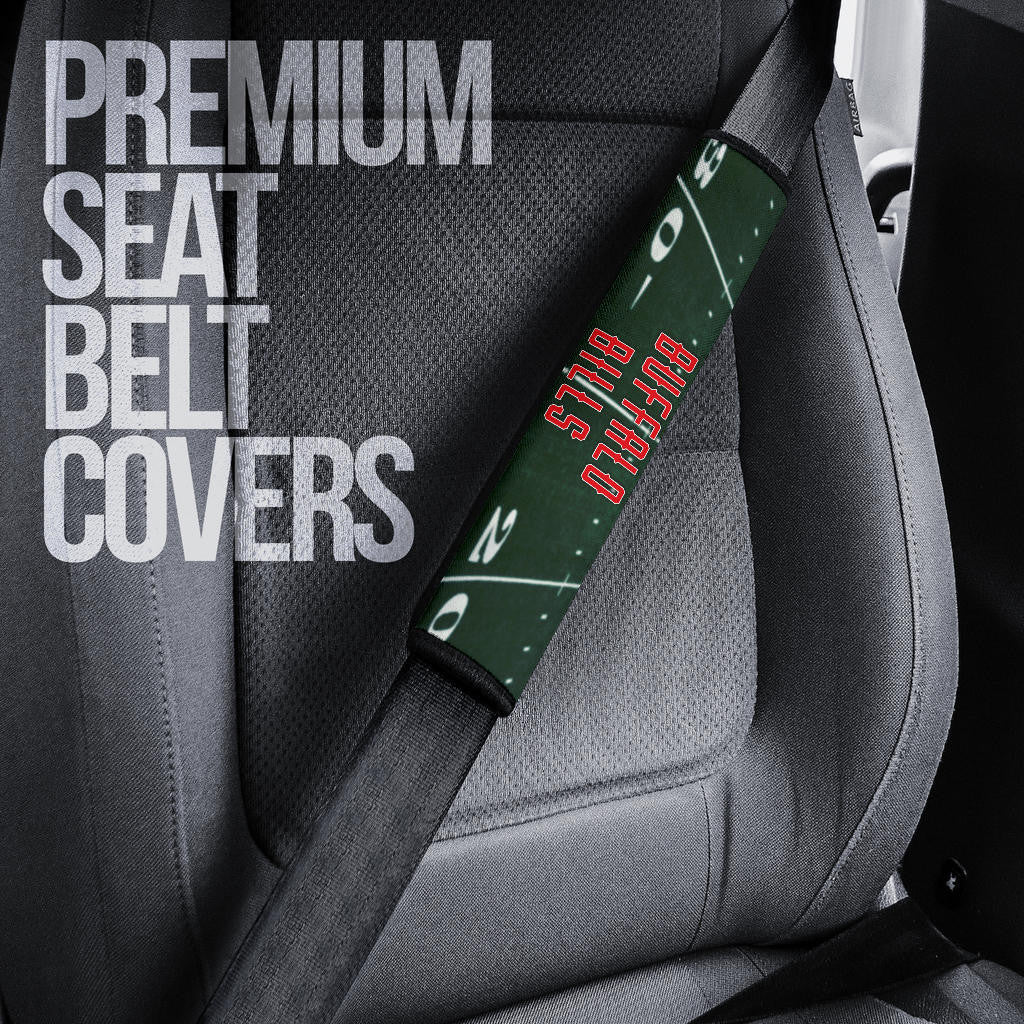 Buffalo Bills American Football Team Seat Belt Covers Player With Buffalo Head Holding Flaming Rugby Ball Belt Covers