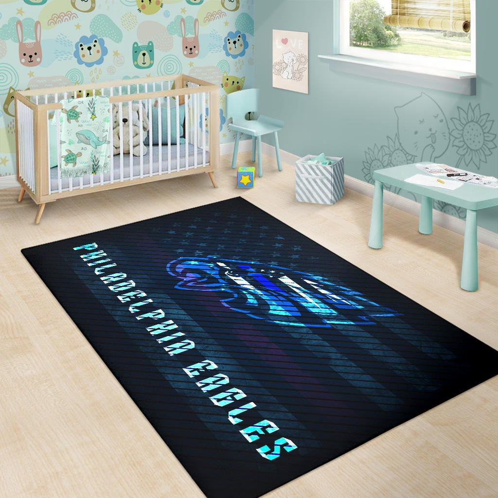 Philadelphia Eagles American Football Team Area Rug Blue Neon Eagle Head US Flag Underground Rugs Home Decor