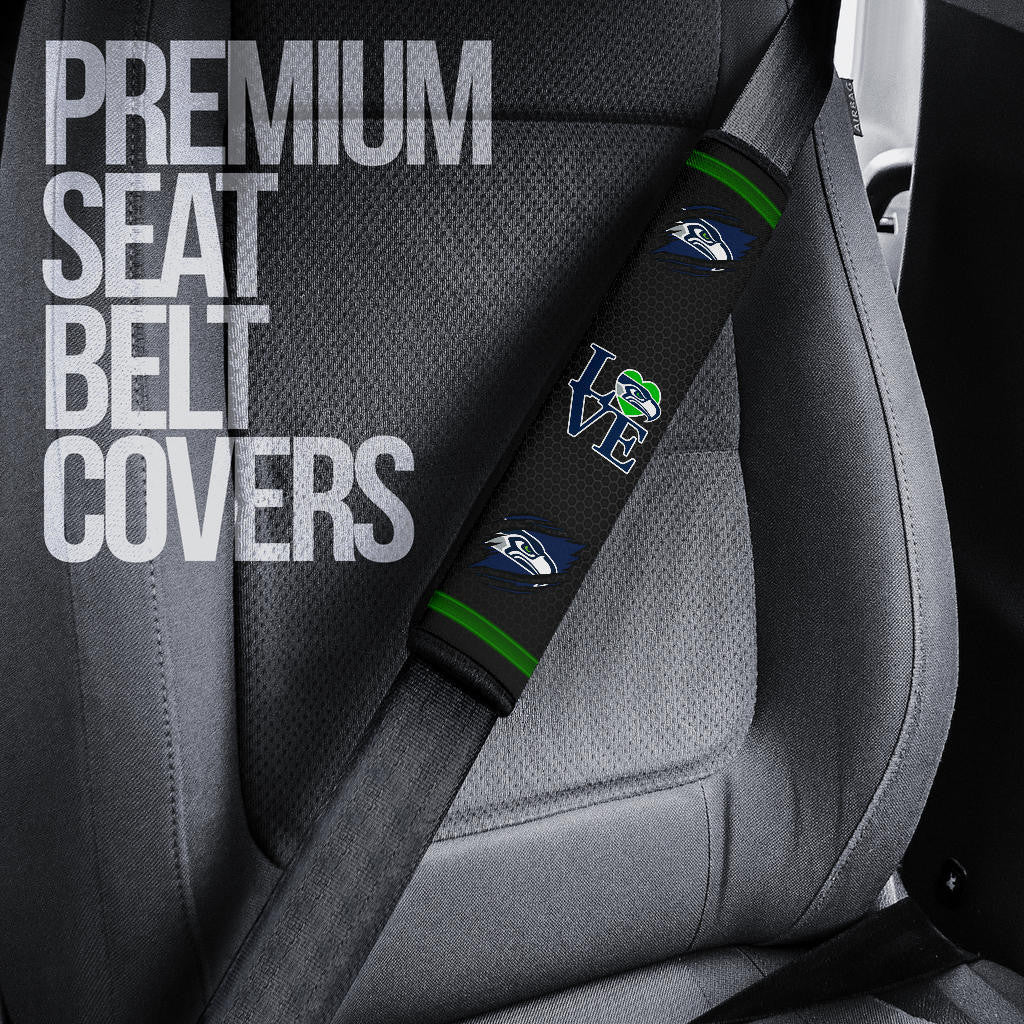 American Football Team Seat Belt Covers - Seattle Seahawks Head Under Claw Love Belt Covers