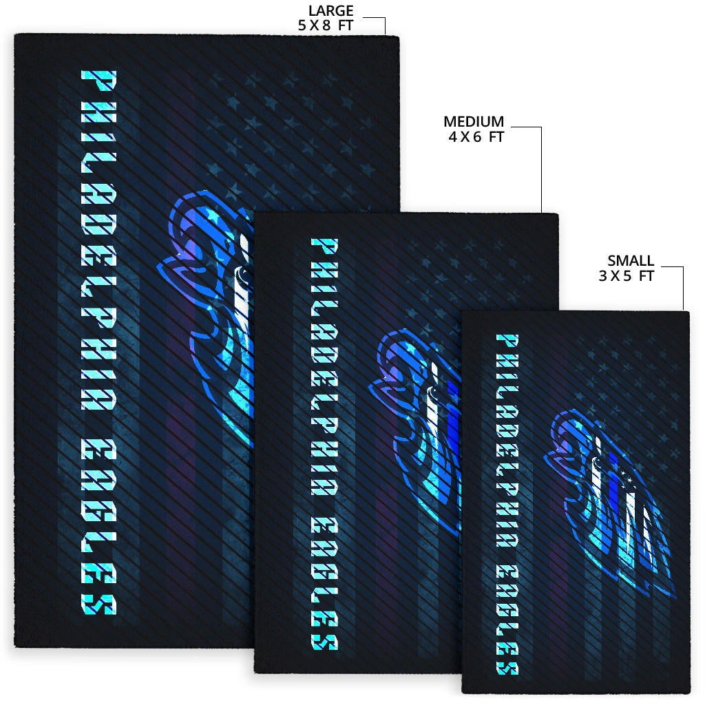 Philadelphia Eagles American Football Team Area Rug Blue Neon Eagle Head US Flag Underground Rugs Home Decor