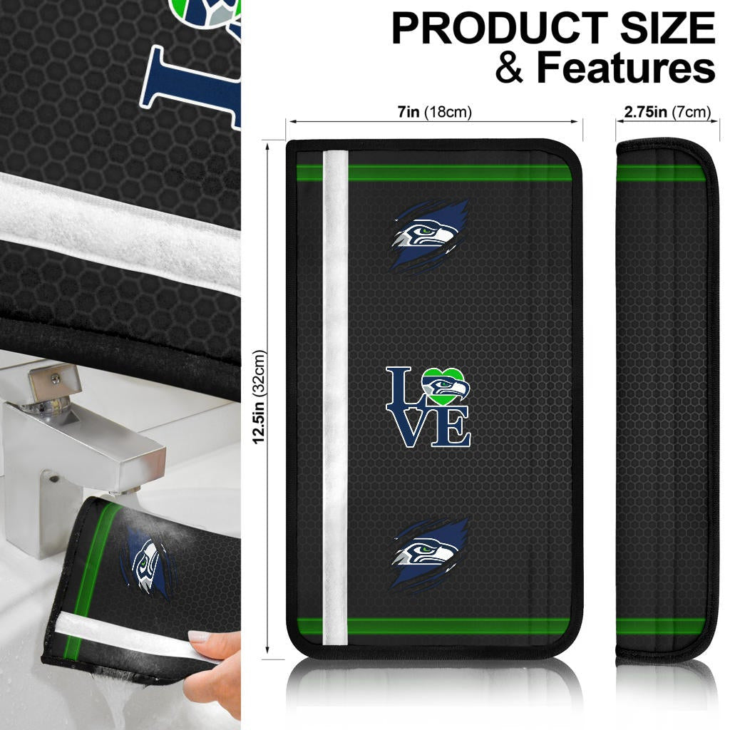 American Football Team Seat Belt Covers - Seattle Seahawks Head Under Claw Love Belt Covers