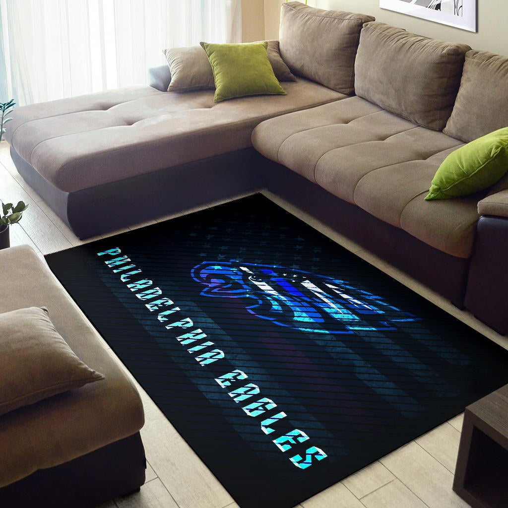 Philadelphia Eagles American Football Team Area Rug Blue Neon Eagle Head US Flag Underground Rugs Home Decor