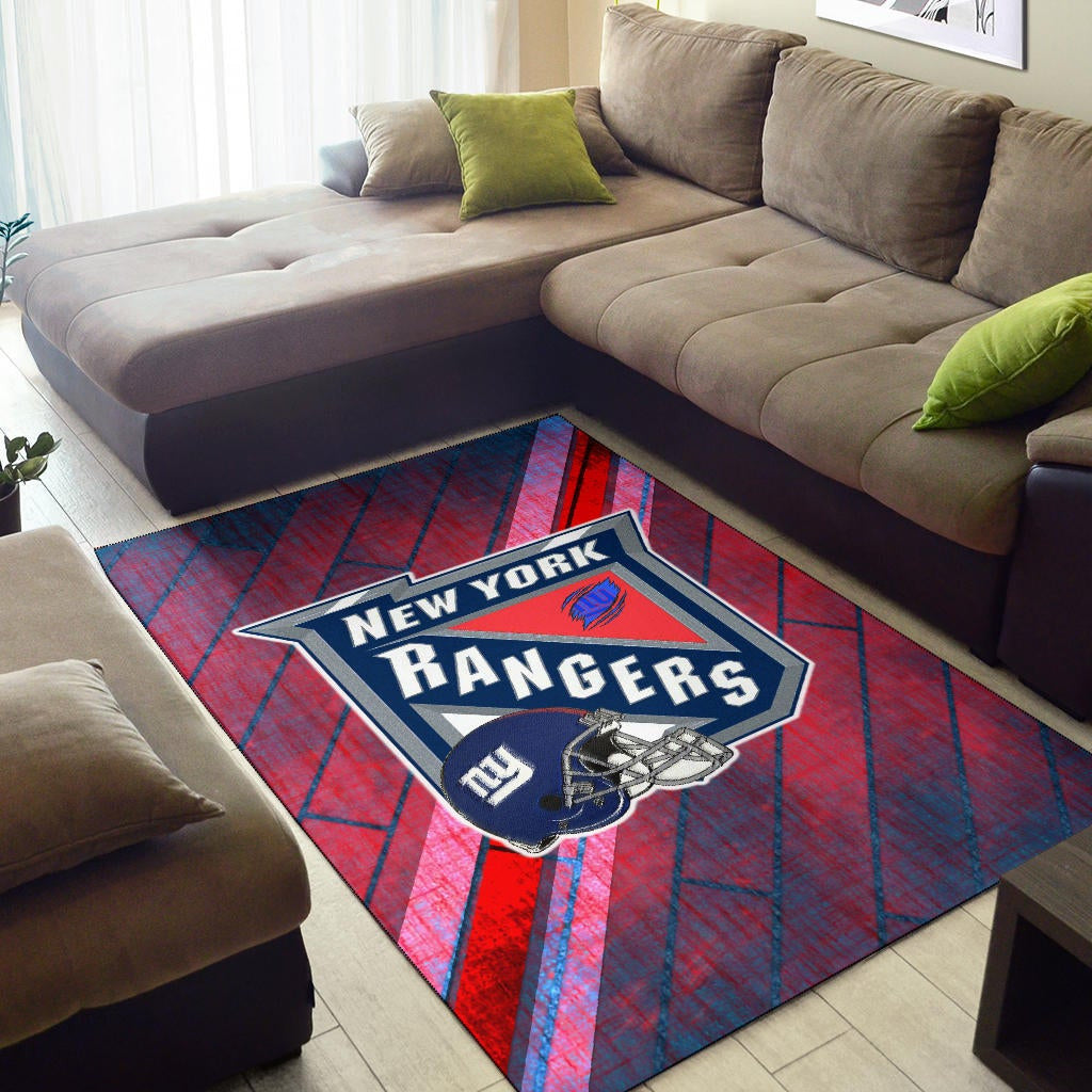 New York Giants American Football Team Area Rug NY Rangers Helmet Blue Red Background Rugs Home Decor