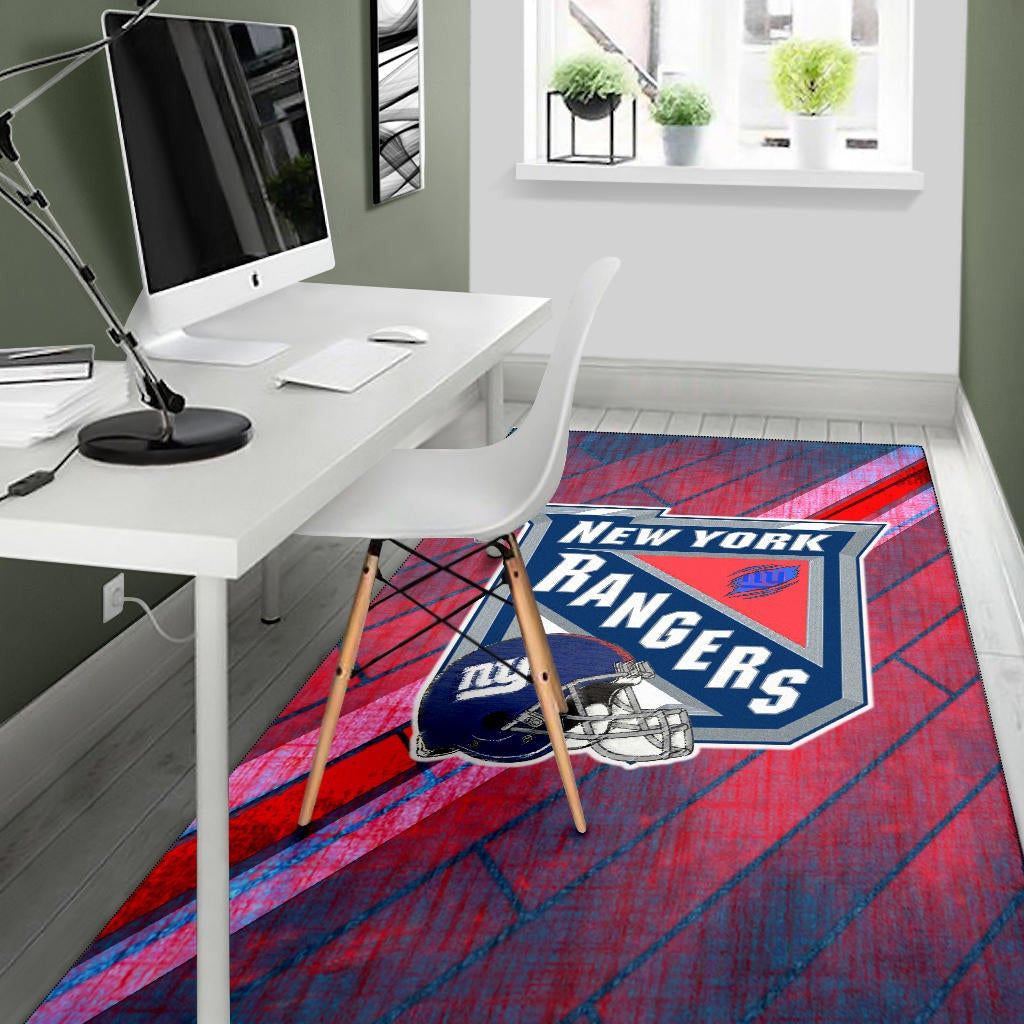 New York Giants American Football Team Area Rug NY Rangers Helmet Blue Red Background Rugs Home Decor