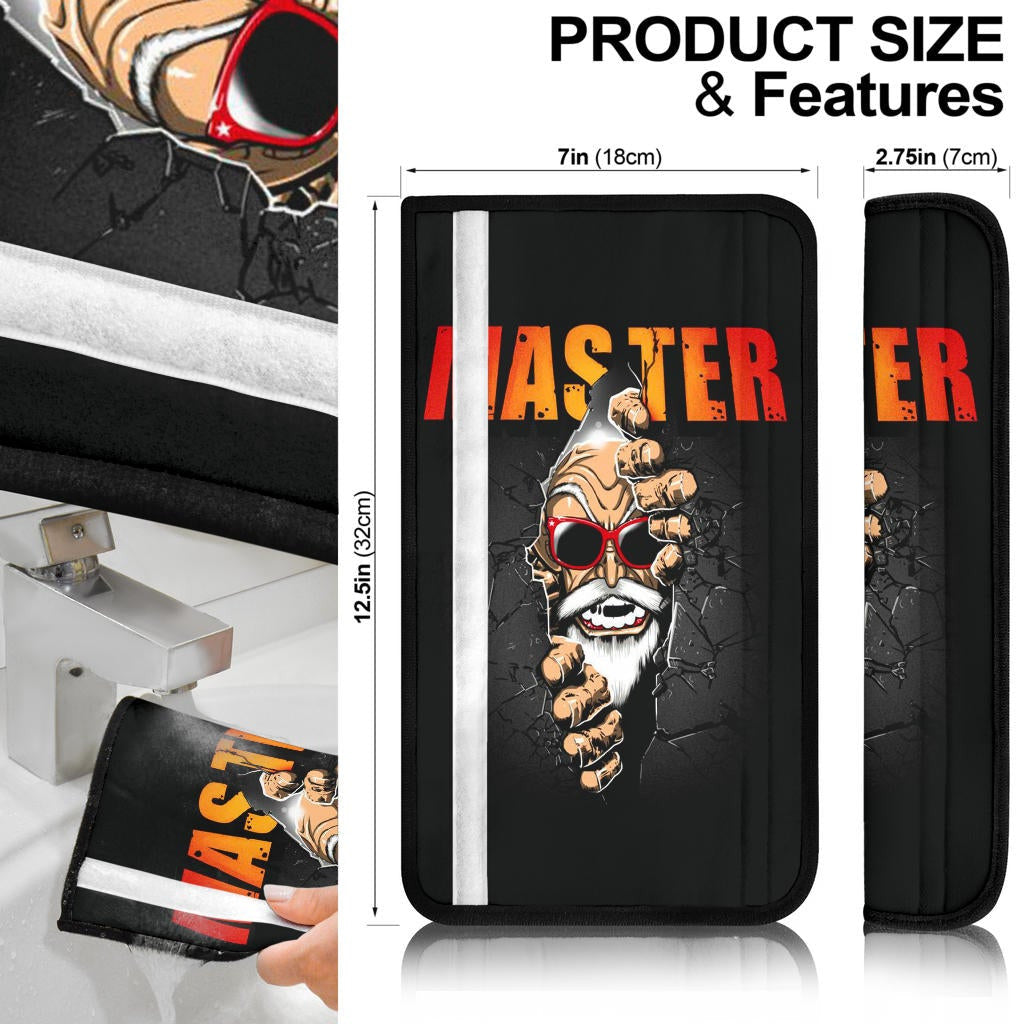 Dragon Ball Anime Seat Belt Covers - Great Master Roshi Martial Arts Emerging From Wrecking Wall Belt Covers