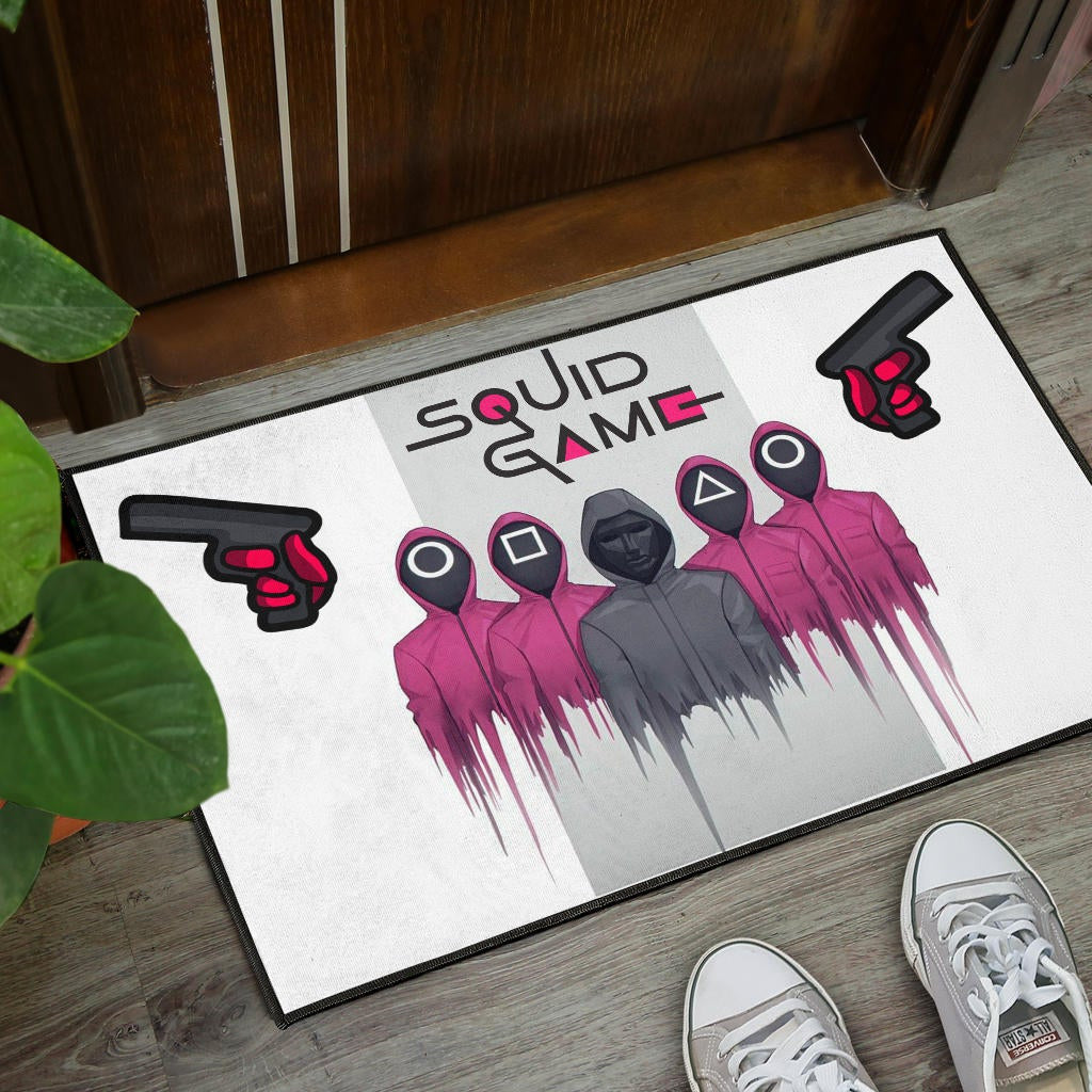 Squid Game Movie Door Mat Squid Worker With Black Masked Man Boss Door Mat Home Decor
